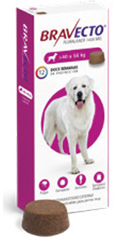 Comprimido masticable para el control de pulgas, garrapatas y sarna demodéctica en perros.