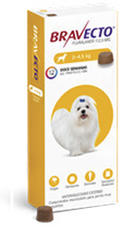 Comprimido masticable para el control de pulgas, garrapatas y sarna demodéctica en perros.